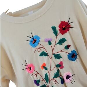 Vintage 80s Yellow Floral Sweatshirt Blouse Plus Size Folkcore Cozy bohemian